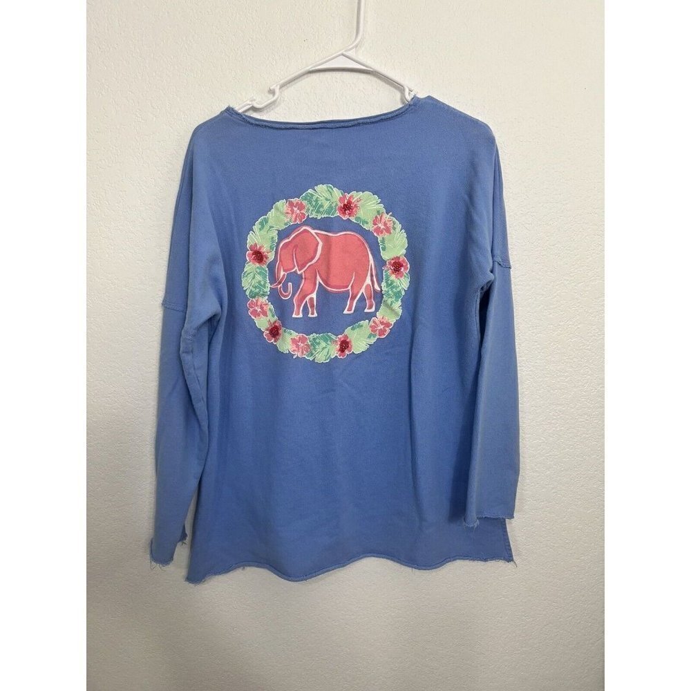 Crown & Ivy Periwinkle Elephant Sweater Size Large